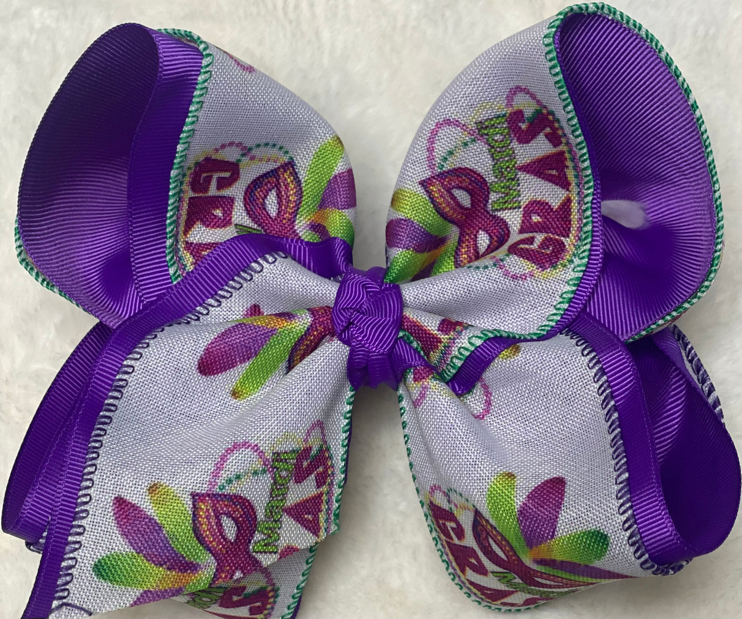 Purple and White Hair Bow