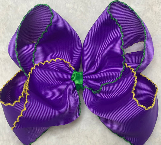 Purple Moon Stitch Mardi Gras Hair Bow