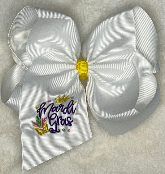 Mardi Gras Embroidered Hair Bow